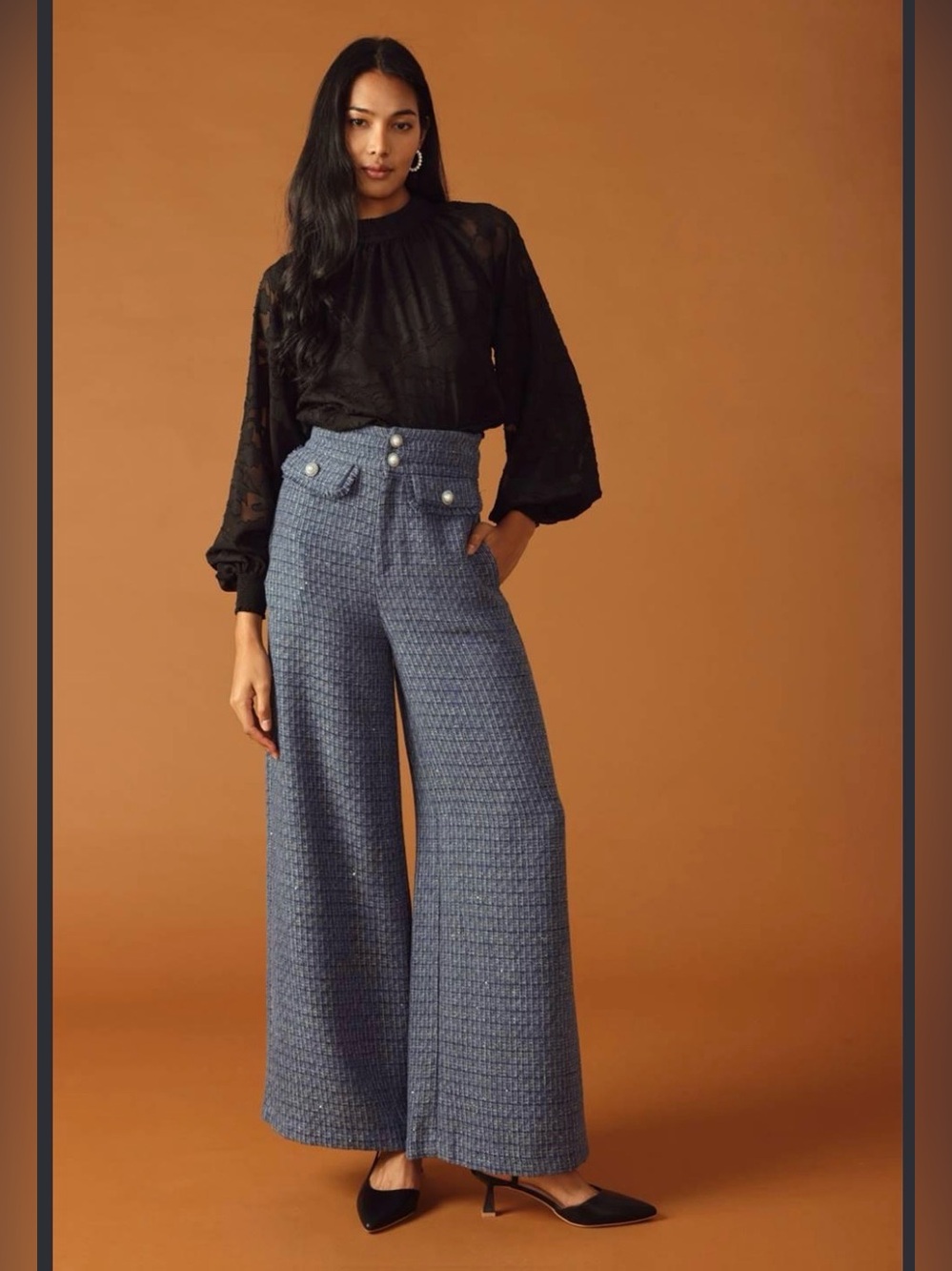 Flying Tomato Wide-Leg High-Rise sparkling pants in blue